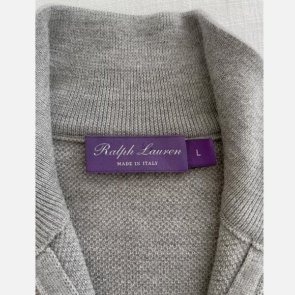 Ralph Lauren Purple Label Piqué Knit Wool Cashmere zip Sweater ITALY Large grey - Picture 6 of 10